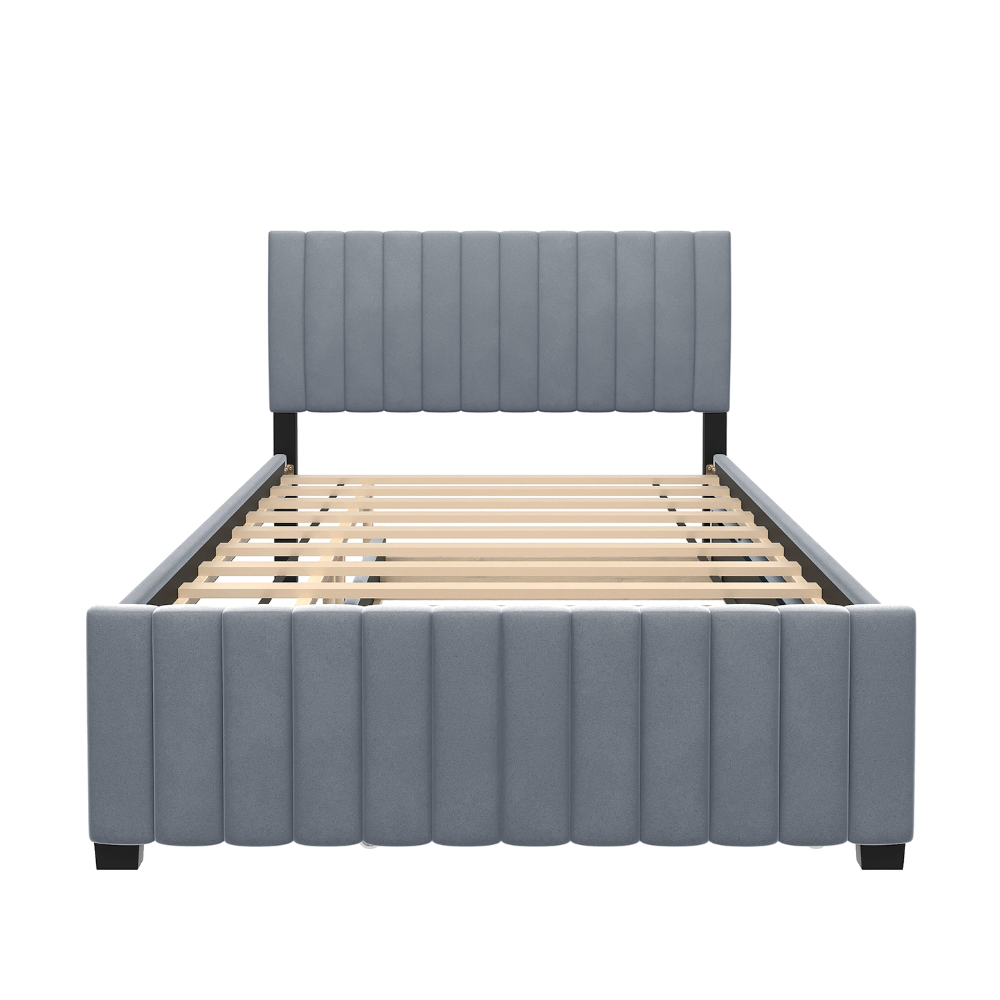 Full Size Velvet Upholstered Platform Bed with Twin Size Trundle, Gray