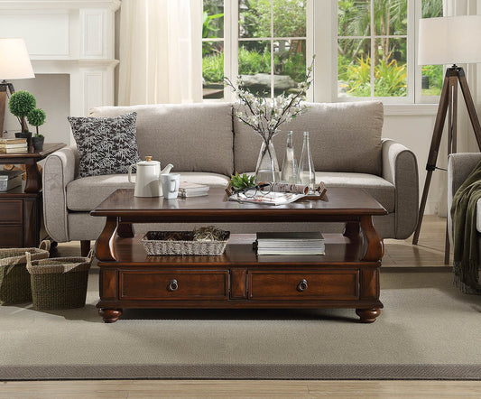 Walnut 4-Drawer Coffee Table with 1 Shelf