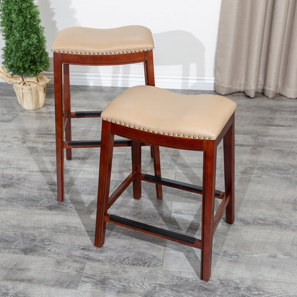 30" Bar Stool, Cherry Finish, Bone Leather Seat