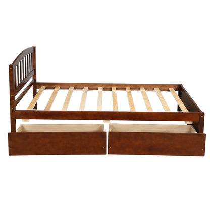 Twin Platform Storage Bed Wood Bed Frame with Two Drawers and Headboard, Walnut(Previous SKU: SF000062DAA)