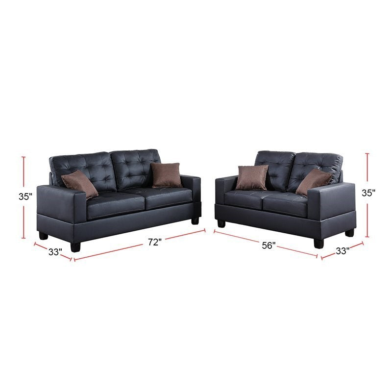 Living Room Furniture 2pc Sofa Set Black Faux Leather Tufted Sofa Loveseat w Pillows Cushion Couch