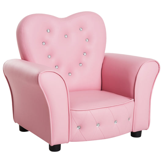 Qaba Kids Sofa Toddler Tufted Upholstered Sofa Chair Princess Couch Furniture with Diamond Decoration for Preschool Child, Pink