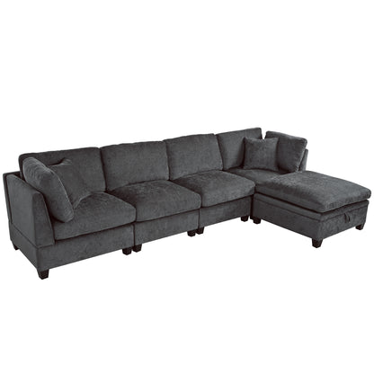 U-style Upholstered Modular Sofa with Removable Storage Ottoman, 2 hidden cup holders, Sectional sofa for Living Room Apartment(5-Seater) (OLD SKU:WY000371AAE)