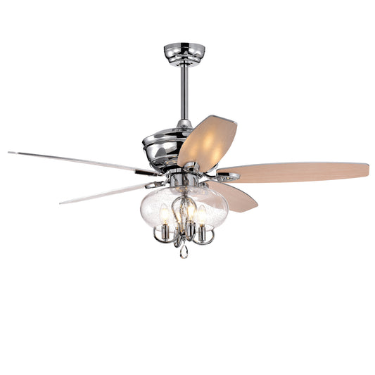 52" Crystal  Chandelier Fan with Remote, Classic, Glam, Traditional, Transitional for Home, Kitchen, Dining Room, Guest Room, Living Room, Chrome