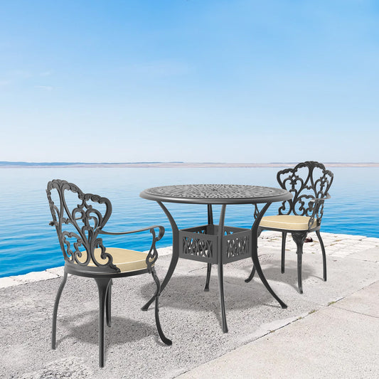 (Cushions In  Random Colors)3-Piece Set Of Cast Aluminum Patio Furniture With  Cushions