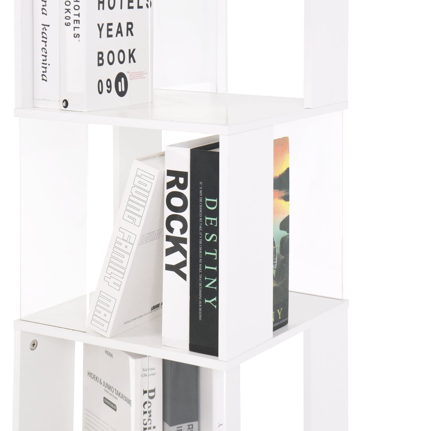 5 tier Rotating Bookshelf, Floor Rack Simple Bookcase  with Acrylic plate Student Multi-Function Creative Bookshelf for Living Room with anti-toppling base