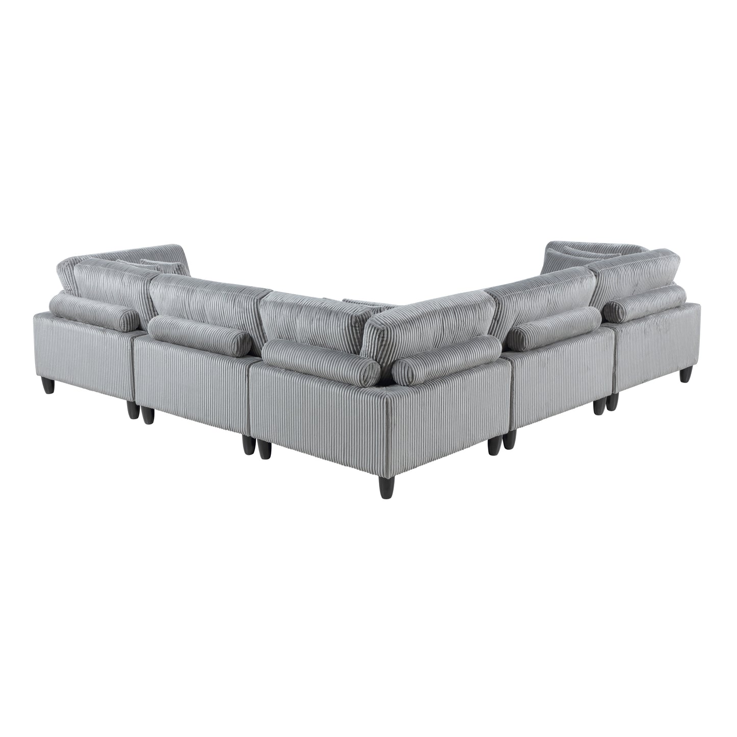 5pc Modular Sectional Set Gray Corduroy Upholstery 2x Armless Chairs 3x Corner Seats Soft Pillows Living Room Furniture