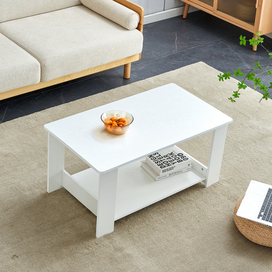 A modern and practical white coffee table. The double layered coffee table is made of MDF material,. Suitable for living room, bedroom, and study. CT-16