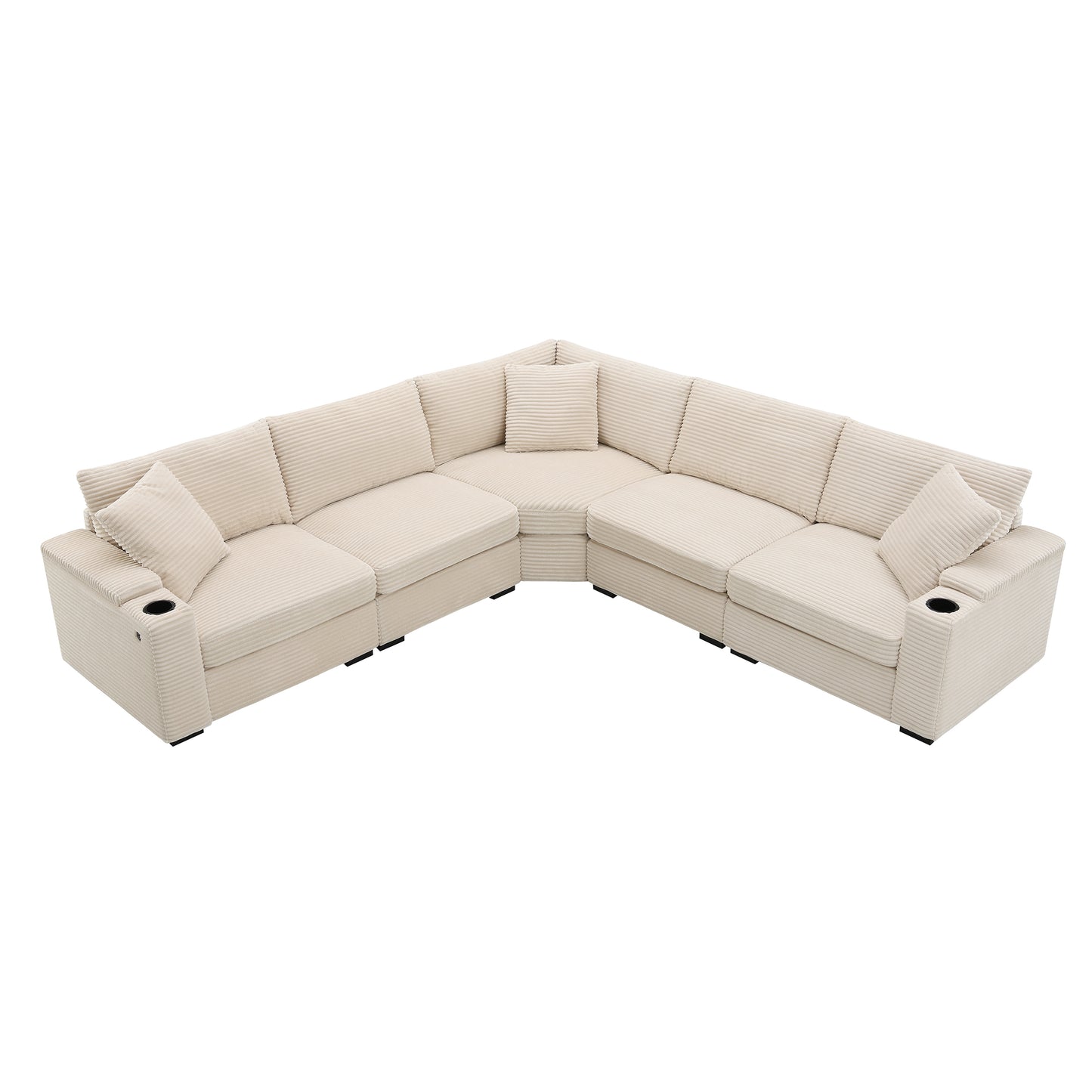 106" Convertible L Shaped Sectional Sofa,Corduroy Corner Couch with Armrest Storage,Cup Holders,USB Charger,Irregular Corner,Oversized Comfy Modular Sofa for Living Room,Apartment,2 Colors