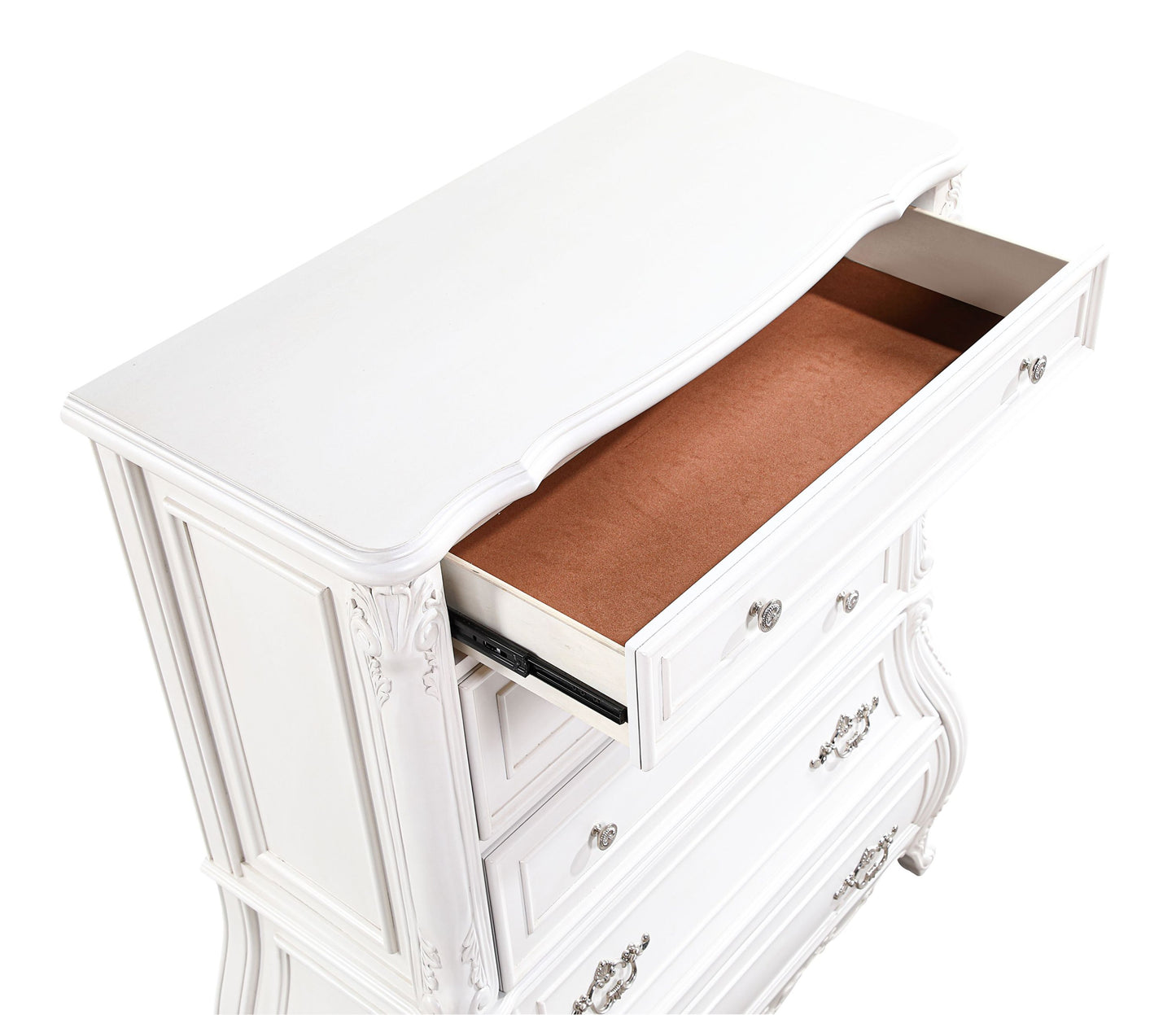 Opulence Modern Style 5-Drawer Chest Made with Wood in Pearl White