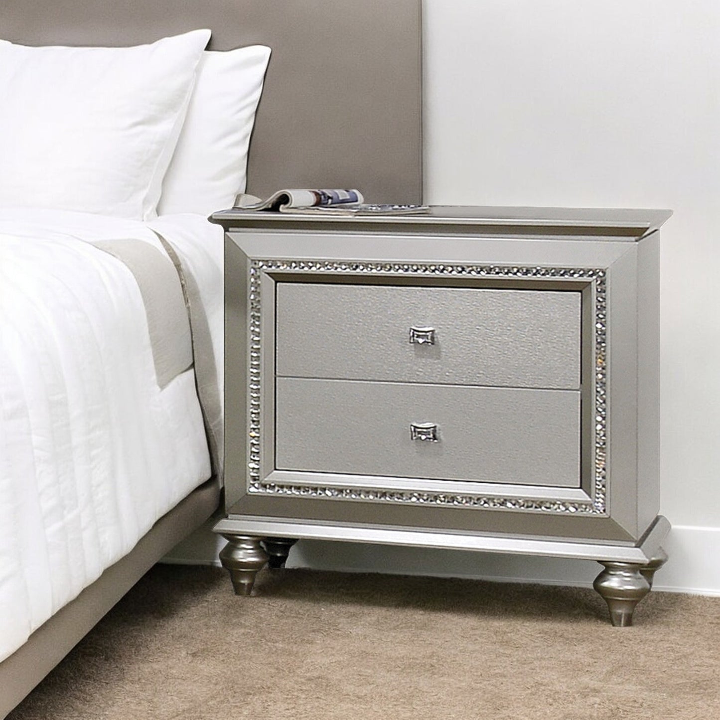 Champagne 2-Drawer Nightstand with Sparkling Trim