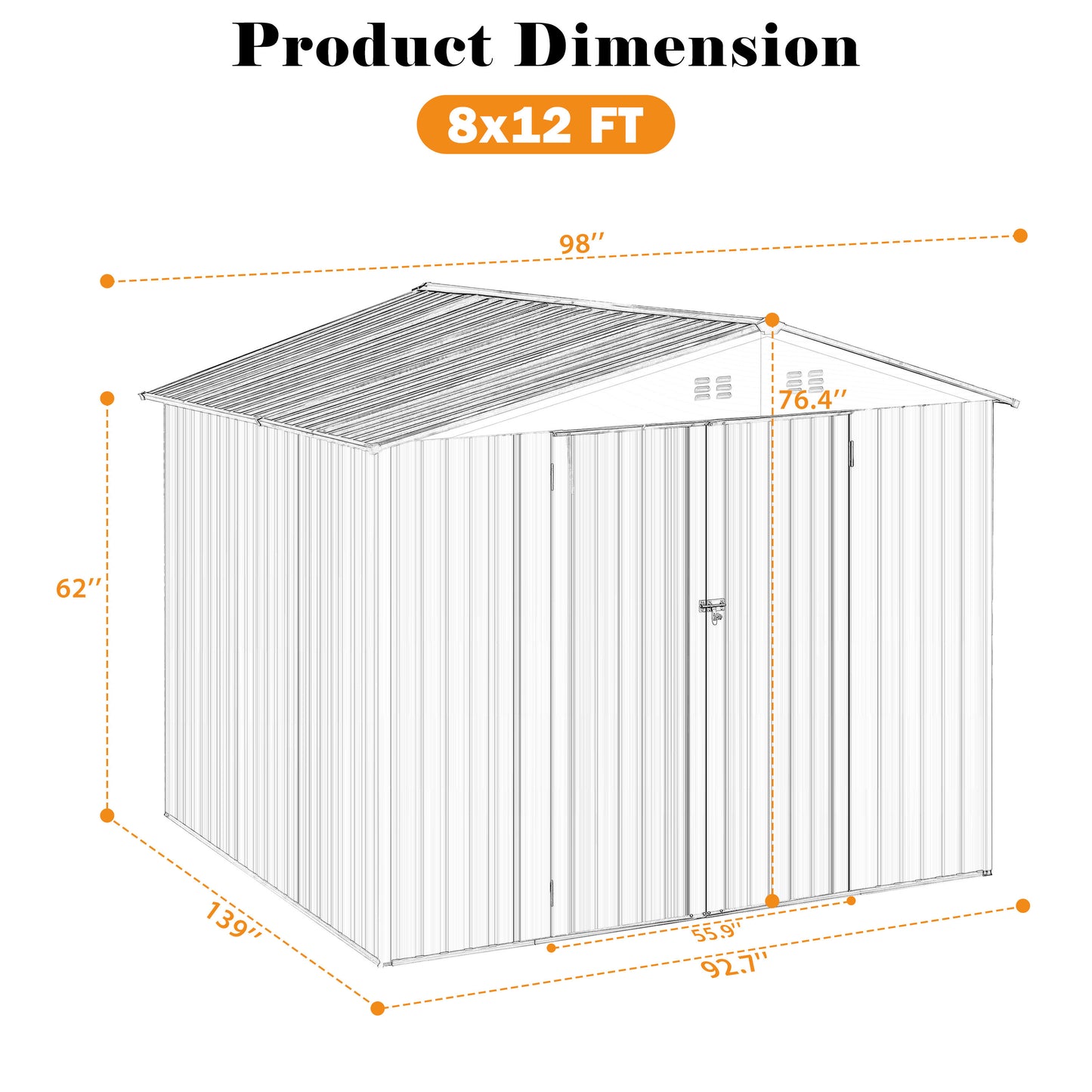 Outdoor Sheds 8FT x 12FT & Outdoor Storage Clearance, Metal Anti-Corrosion Utility Tool House with Lockable Door & Shutter Vents, Waterproof Storage Garden Shed for Backyard Lawn Patio