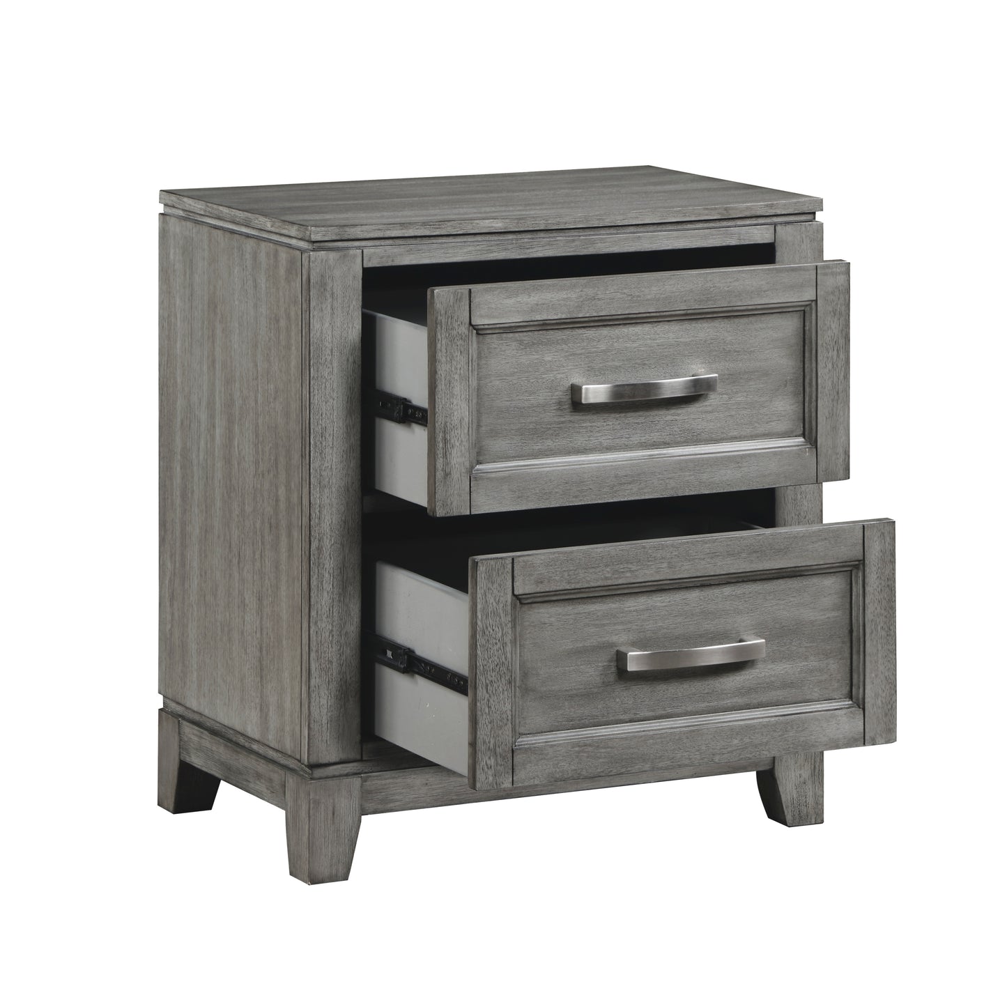 Gray Finish Nightstand with 2x Storage Drawers Wooden Bedroom Furniture 1pc