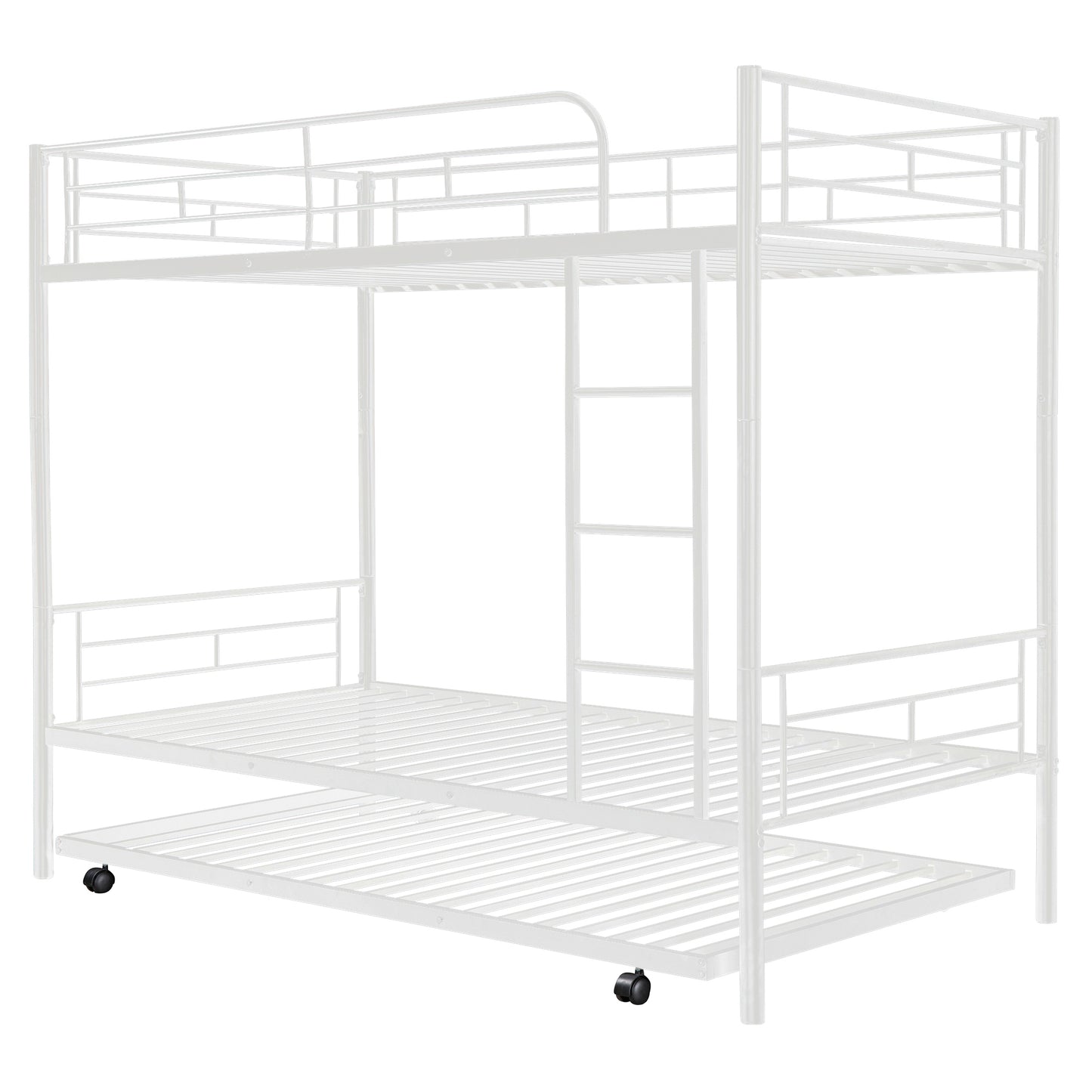 Twin-Over-Twin Metal Bunk Bed With Trundle,Can be Divided into two beds,No Box Spring needed ,White ( old sku: MF194806AAK )