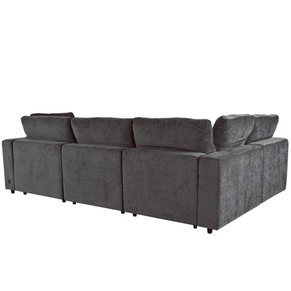 U-style Upholstered Modular Sofa with  with Storage Space, USB Charge Ports,Wireless Charging and Built-in Bluetooth Speaker in Arm,Sectional sofa for Living Room Apartment.[old sku:WY000317AAE]