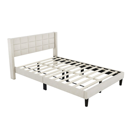 Queen Size Upholstered Platform Bed with Support Legs, Beige