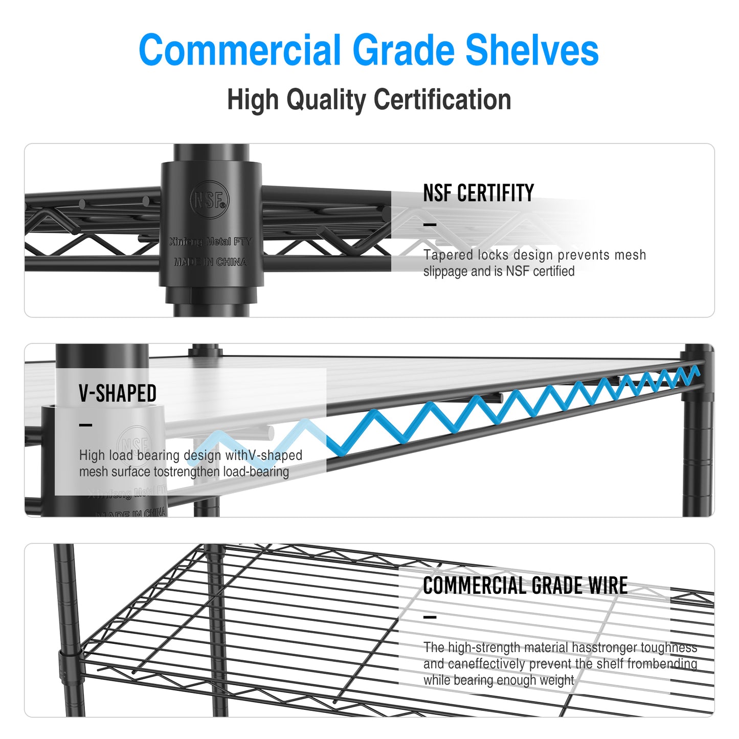 5 Tier Shelf Wire Shelving Unit - 5T-1636-B-LKJ, 72H