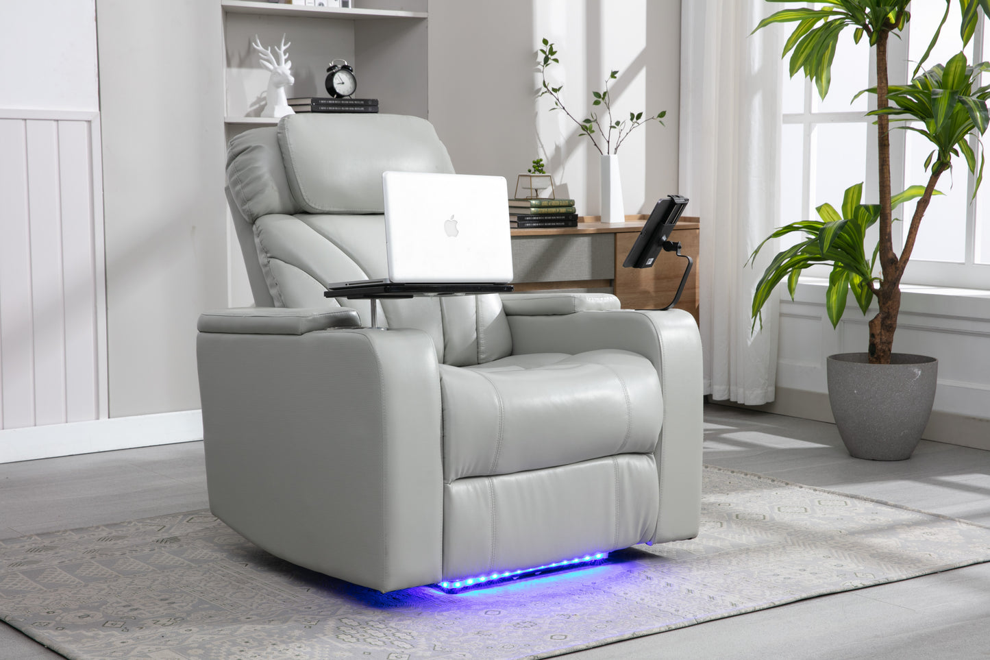 Power Motion Recliner Electric Power Recliner with USB Charging Port, Hidden Arm Storage, Convenient Cup Holder and Bluetooth Speaker, Light Grey(Old Sku:SG000800AAE)