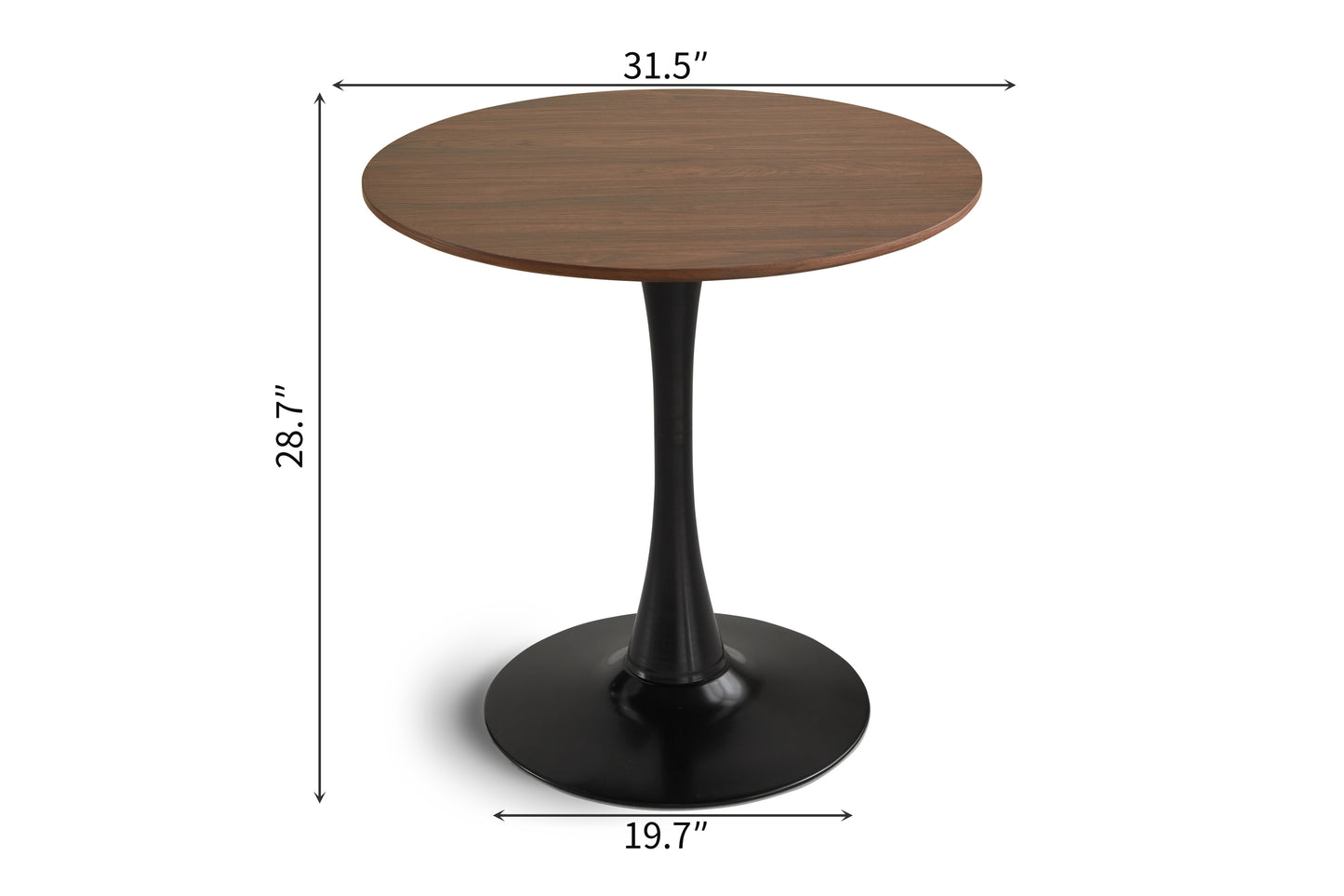 31.5 "round dining table for 2-4 people with walnut top, mid-century walnut tulip kitchen table, pedestal table for small home office living room