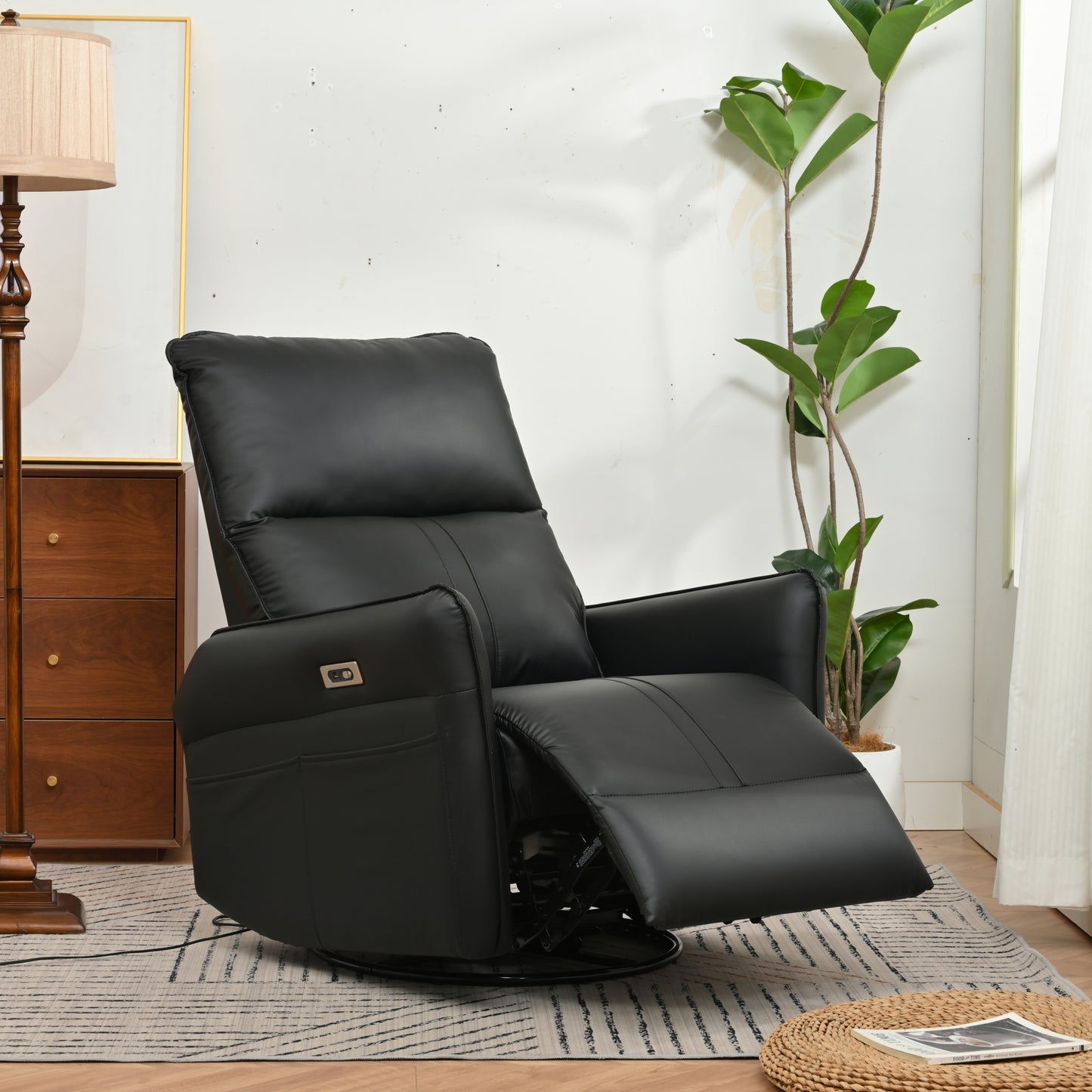 Power Swivel Rocker Recliner Chair for Adults, 270° Swivel Rocking Recliner Chair,Electric Small Recliners for Small Spaces, Single Sofa Recliner for Living Room, Bedroom,RV (Black+270°Swivel)