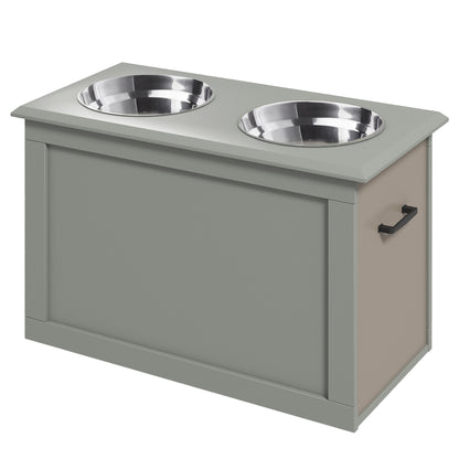 PawHut Raised Pet Feeding Storage Station with 2 Stainless Steel Bowls Base for Large Dogs and Other Large Pets, Gray