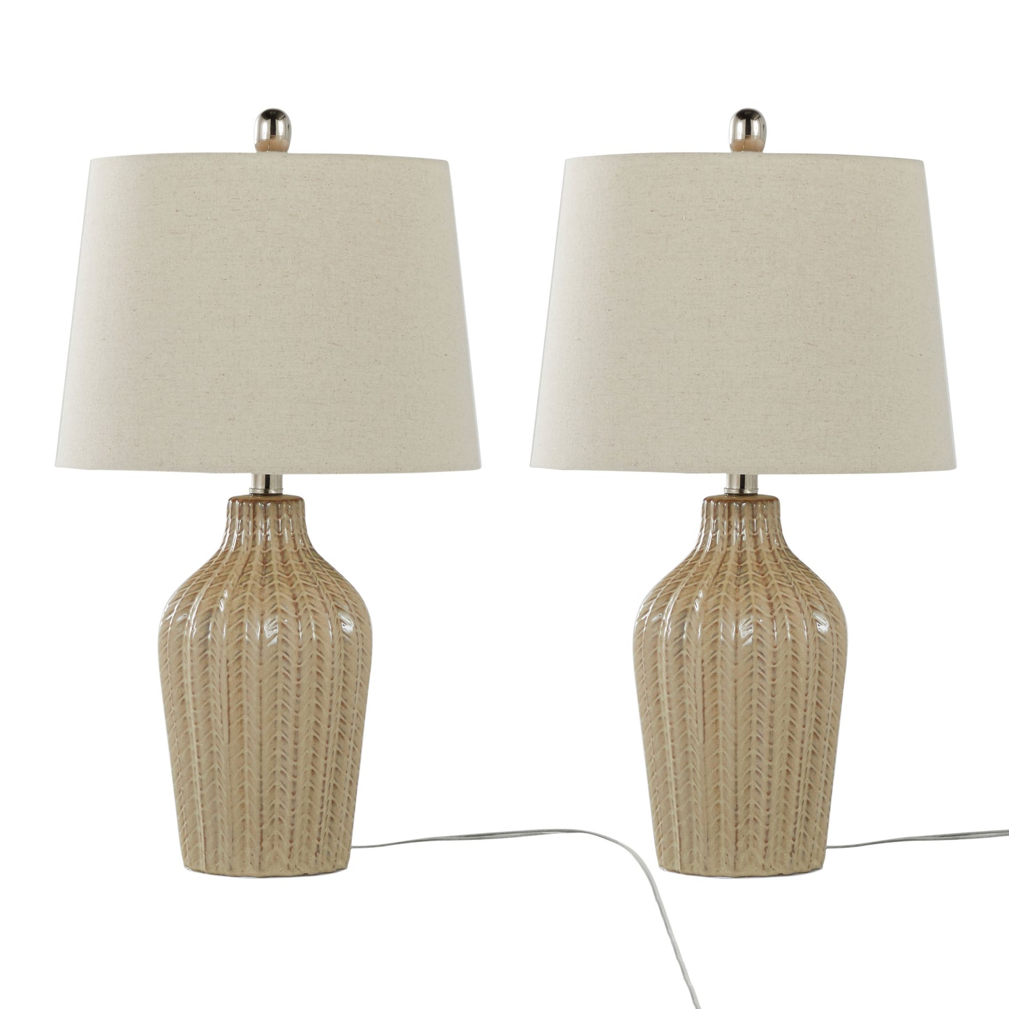 Rockwell 23" Contemporary Ceramic Table Lamp in Cuban Sand Ceramic, Polished Nickel and Natural Linen Shade from Grandview Gallery by LumiSource - Set of 2