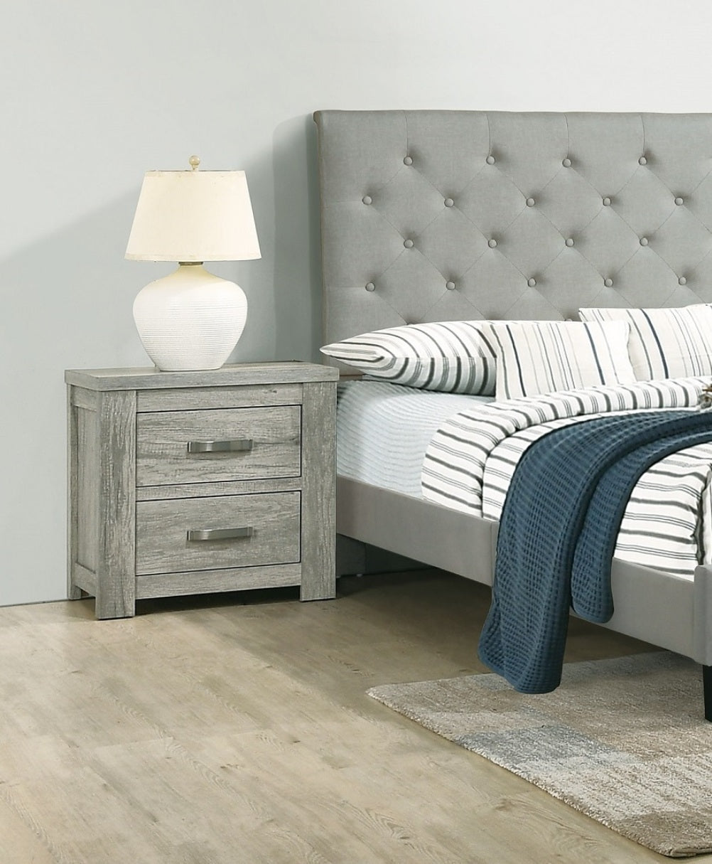 Bedroom Furniture Rustic Light Grey Simple 1pc Nightstand 2-Drawers Bed Side Table Solidwood