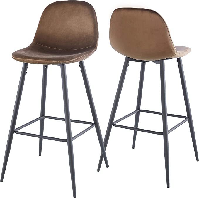 Bar Stools Set of 2, 30 Inches Velvet Barstool Modern Counter Bar Height Chair with Back, Sturdy Metal Legs & Footrests, Easy Assembly, Island Stool for Kitchen Bar