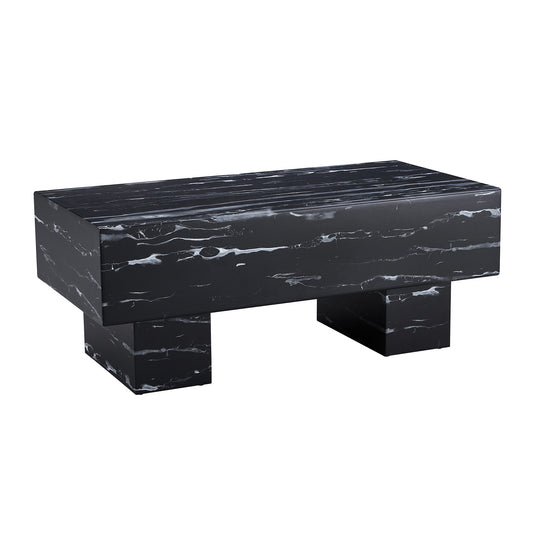 Modern Simple Black Marble Texture MDF Coffee Table - Stylish and Practical Design, Black, 43.3'x21.6'x17.2'