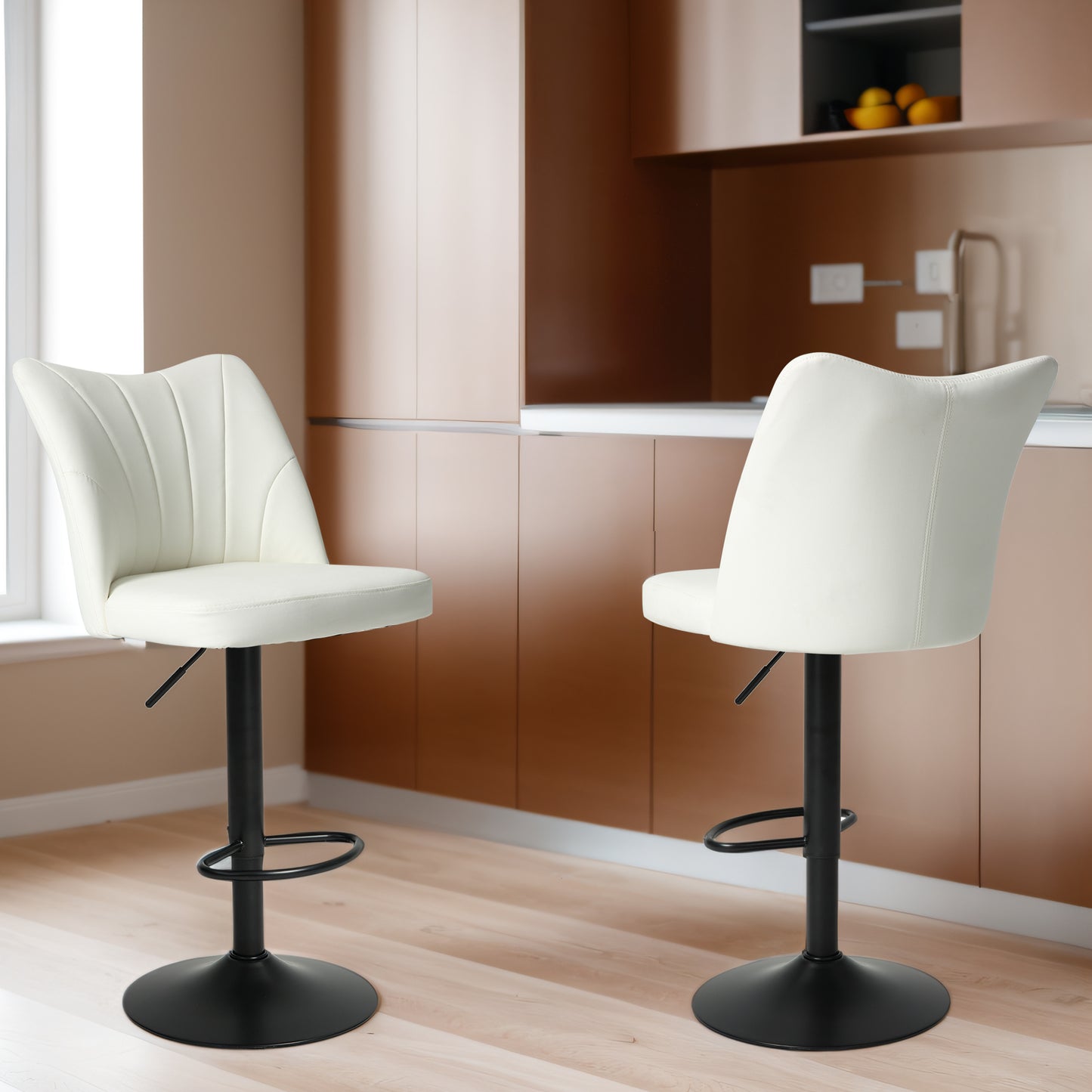 Swivel Bar Stools Set of 2,Height Adjustable Counter Stool,Modern Armless Faux Leather Barstool Chairs with Backs for Kitchen Island