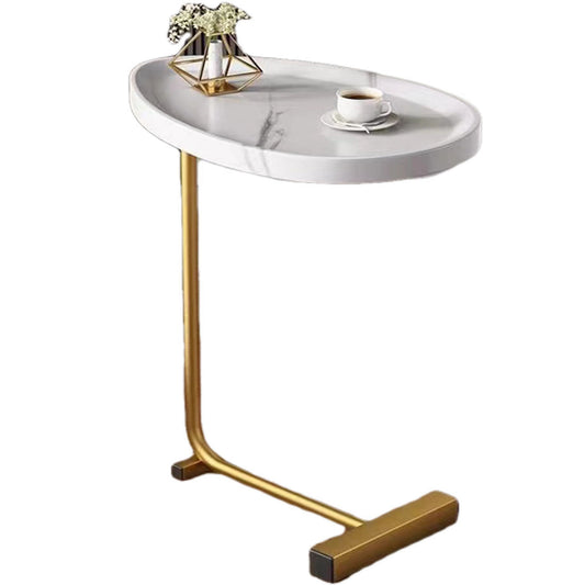 Modern White C-shaped Side Table with Metal Frame and MDF Top for Living Room or Bedroom