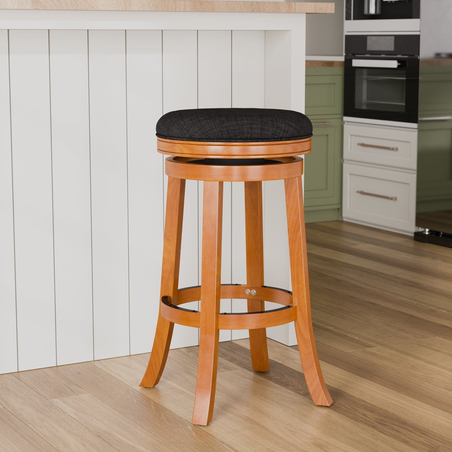 30" Bar Stool, Natural Finish, Charcoal Fabric Seat