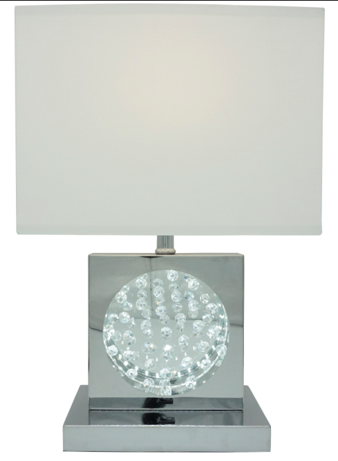 22"H CHROME SQUARE CRYSTAL CENTERPIECE with Night Light + USB Port + Power  Outlet