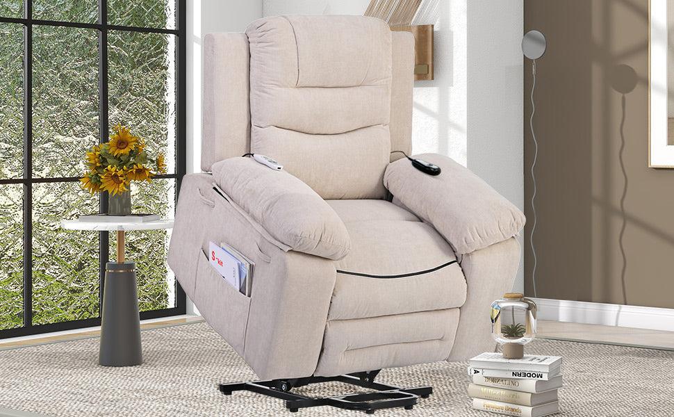 Massage Recliner,Power Lift Chair for Elderly with Adjustable Massage and Heating Function,Recliner Chair with Infinite Position and Side Pocket for Living Room ,Beige