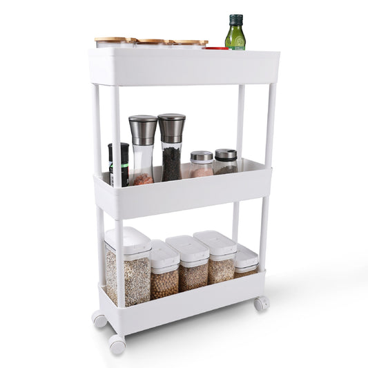 storage shelf on wheels 3 Tier Classic Storage Rolling Cart 360° Swivel Wheels Lockable Bathroom Kitchen Office