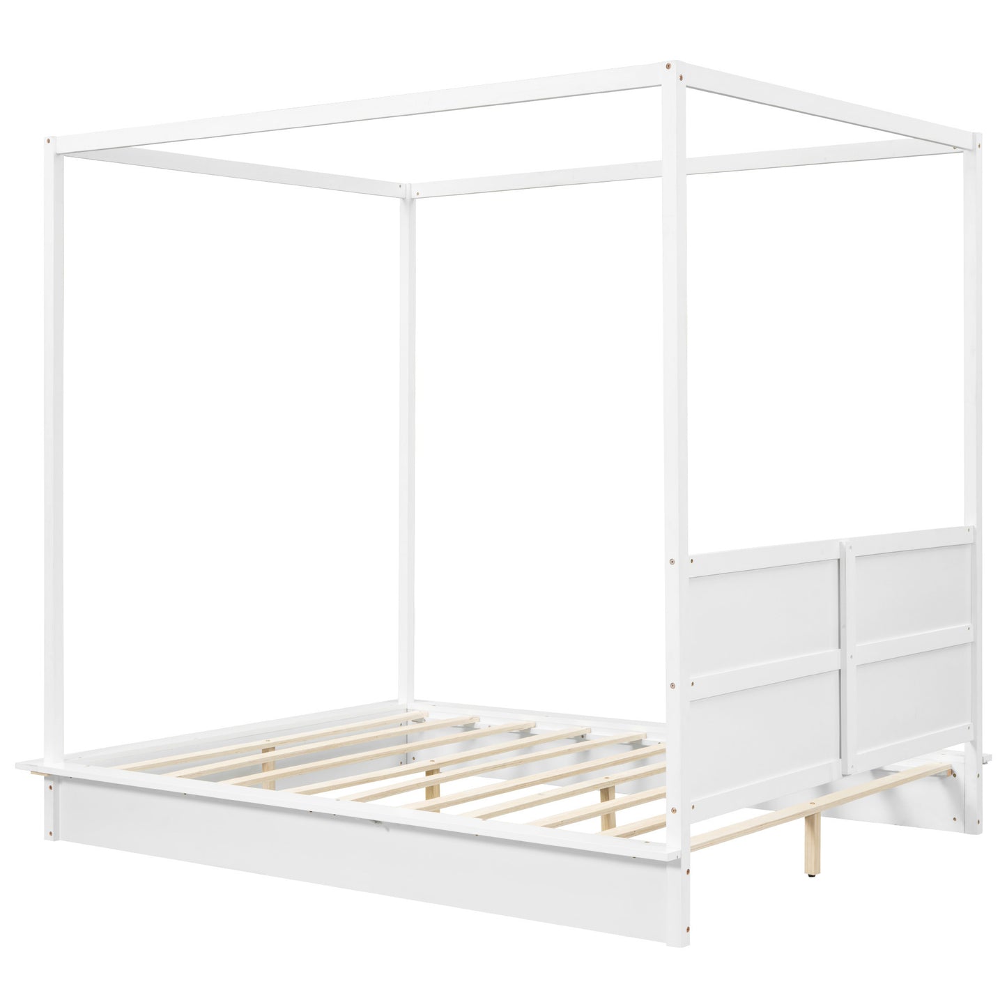 Queen Size Wood LED Canopy Bed ,Canopy Platform bed With Support Slats, No Box Spring Needed, White