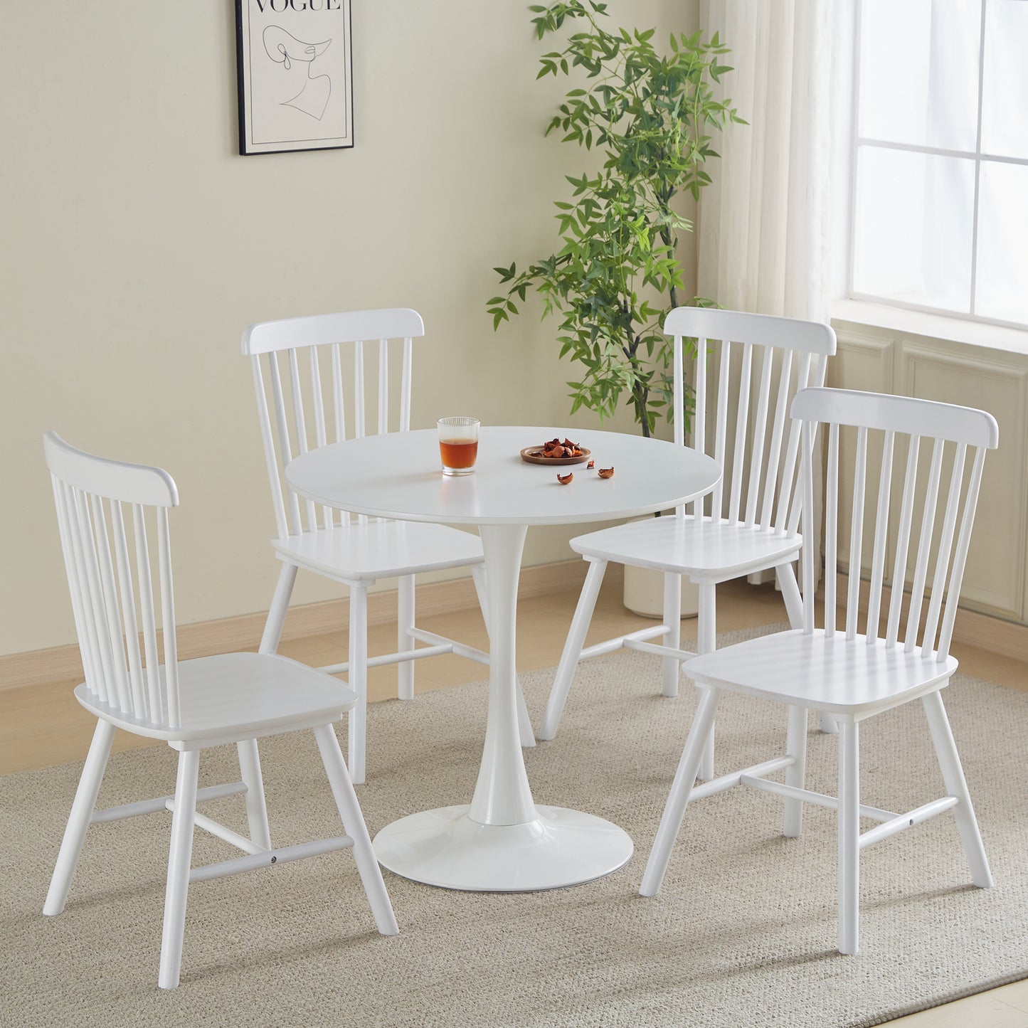 Round White Dining table Modern kitchen table 31.5-inch tulip design with pedestal, medieval casual table seating 2 to 4 people