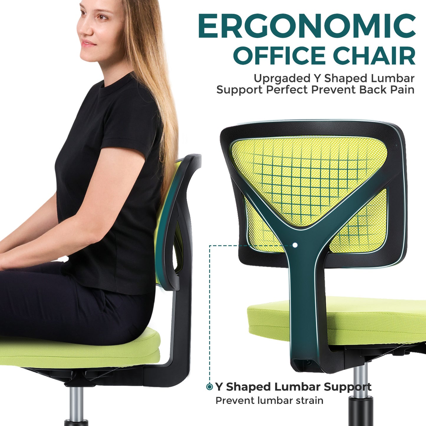 Sweetcrispy Armless Desk Chair Small Home Office Chair with Lumbar Support