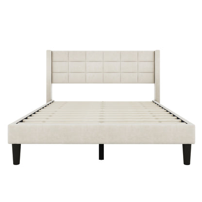 Queen Size Upholstered Platform Bed with Support Legs, Beige