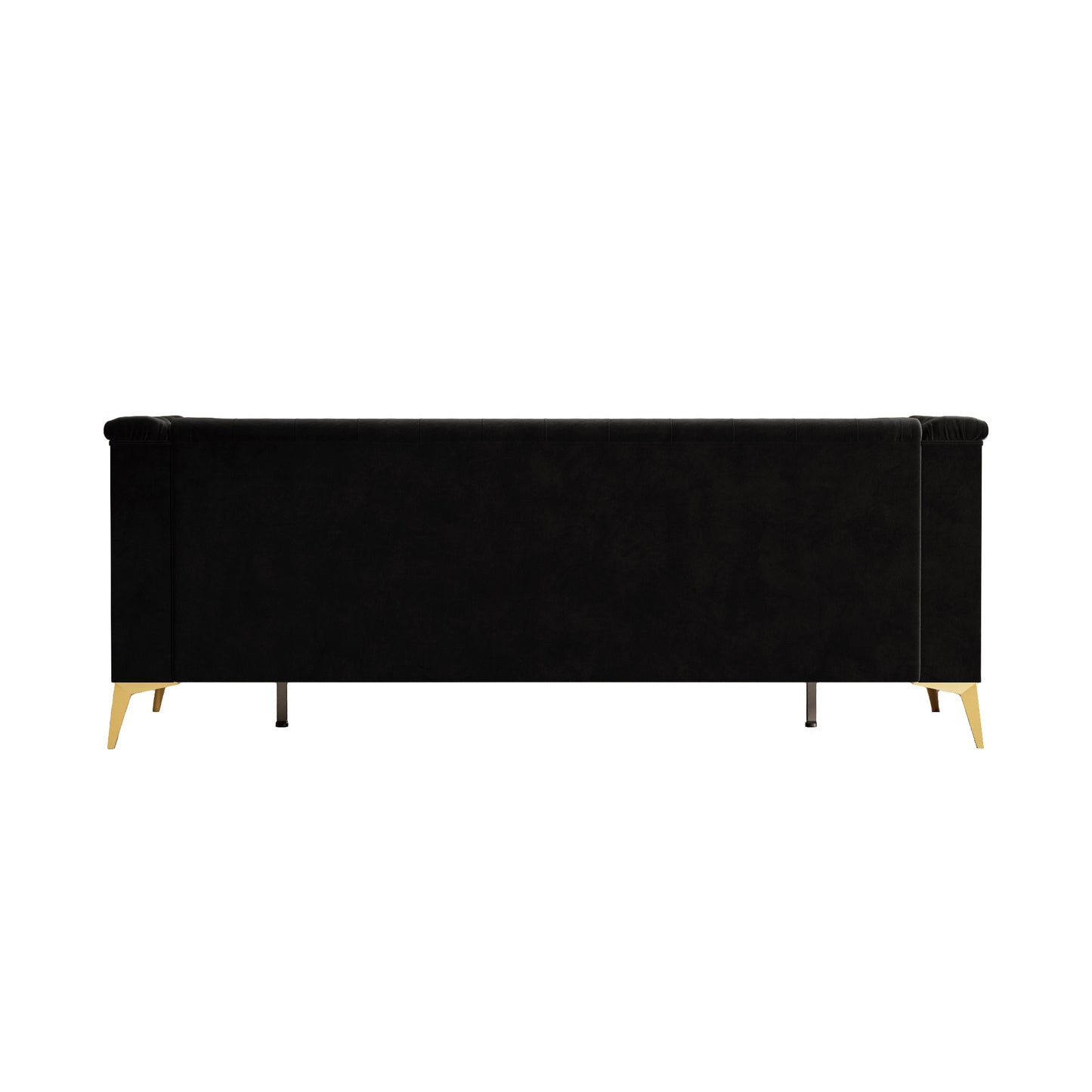 FX-P83-BK2(SOFA) Luxurious Black Velvet Sofa with Gold Legs - Modern Chesterfield Design, Tufted Upholstery, 3-Seat Couch for Living Room and Office