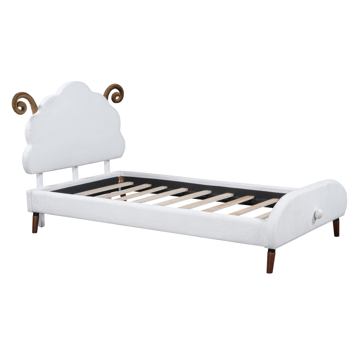 Twin Size Upholstered Platform Bed with Sheep-Shaped Headboard, White