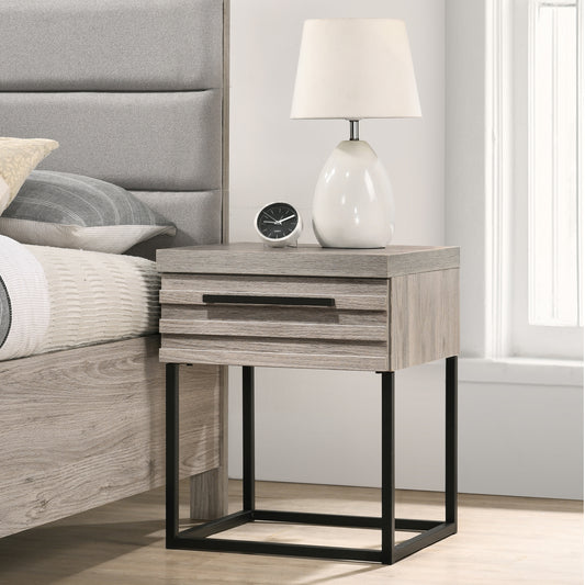 Alvear Contemporary Wood Nightstand with Metal Base, One Size, Nightstand ONLY, Weathered Gray