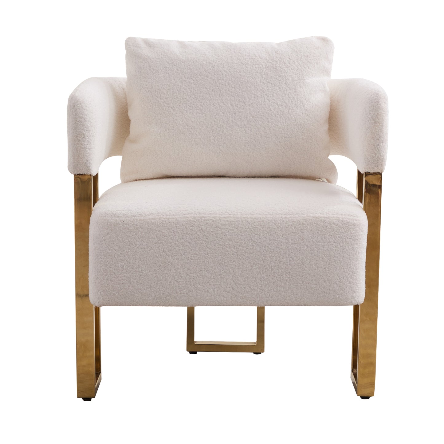 TS Modern Decorative Chair with Gold Metal Legs, Teddy Fleece Upholstered, White, No Wheels, 2PCS Set