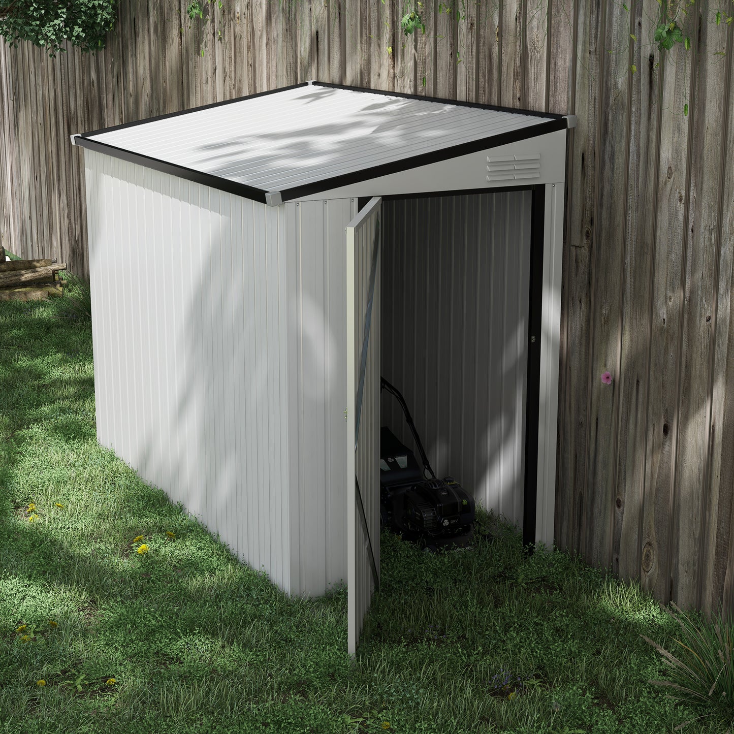 Outsunny 4' x 7.7' Metal Outdoor Storage Shed, Lean to Storage Shed, Garden Tool Storage House with Lockable Door and 2 Air Vents for Backyard, Patio, Lawn, White