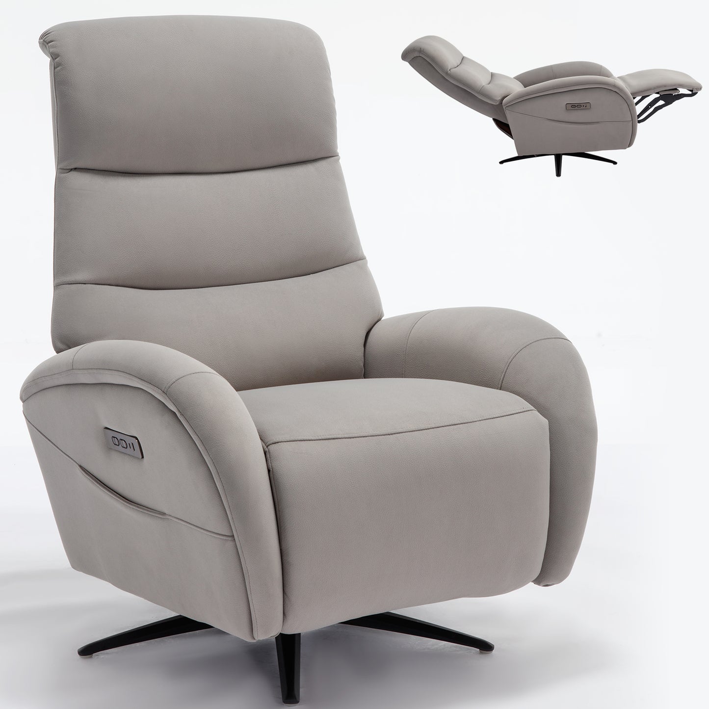 Grey Fabric Dual Motor 270° Swivel Power Recliner Chair With Heavy Duty Motion Mechanism, USB and Type-C Charging Ports.