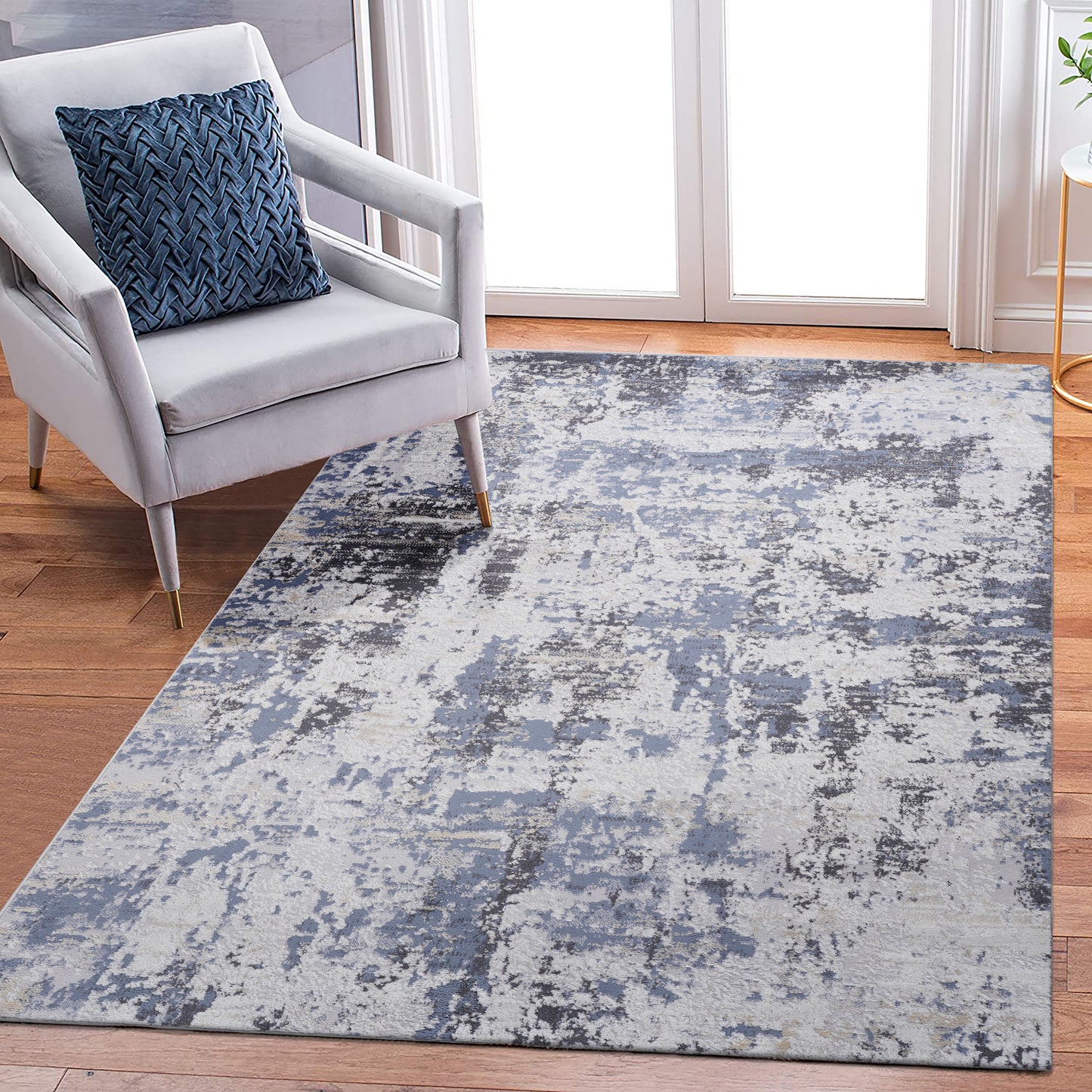 5X7 Grey/Denim /Abstract Non-Shedding Living Room Bedroom Dining Home Office Stylish and Stain Resistant Area Rug