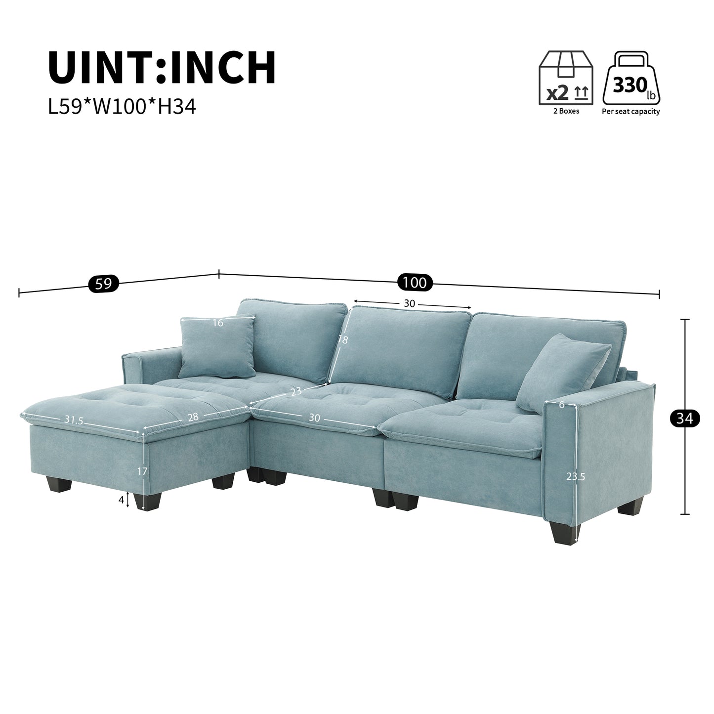 100*59" Modern Convertible Sectional Sofa,L-shaped Reversible Couch Set with Free Pillows,4 Seat Suede Velvet Sleeper Sofa with Ottoman for Living Room,Apartment,Office,3 Colors