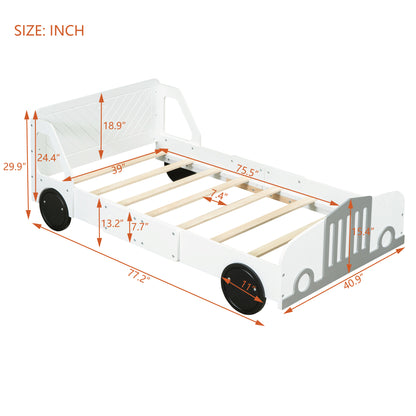 Twin Size Car-Shaped Platform Bed with Wheels,White