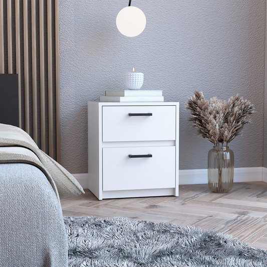 Trivor 2 Drawers Nightstand , End Table, Side Table Metal Handles -White
