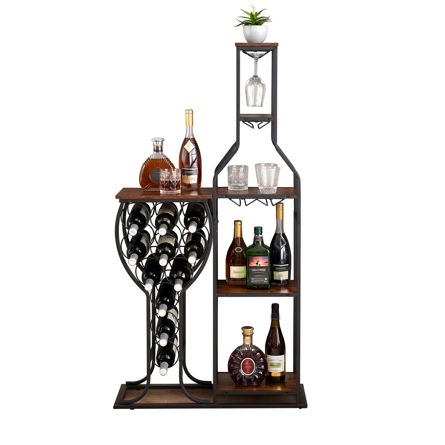 11 Bottle Wine Bakers Rack, 5 Tier Freestanding Wine Rack with Hanging Wine Glass Holder and Storage Shelves, Wine Storage Home Bar for Liquor and Wine Storagefor Kitchen, Dining Room